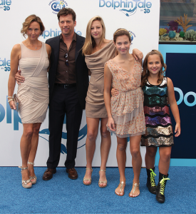 Harry Connick, Jr., with his wife, former model Jill Goodacre, and their daughters, Georgia, 17, Kate, 15, and Charlotte, 10, in Los Angeles at the 2012 world premiere of his film Dolphin Tale.