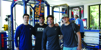 NHL players Chris Kreider, Matt Moulson and Jonathan Quick with Ben Prentiss