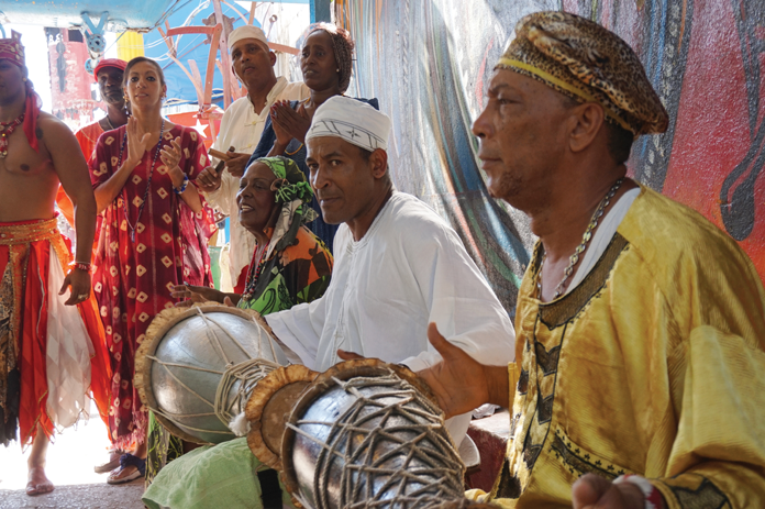 Musicians and members of the Santeria religion perform in Havana. Photo by Anne Ellis