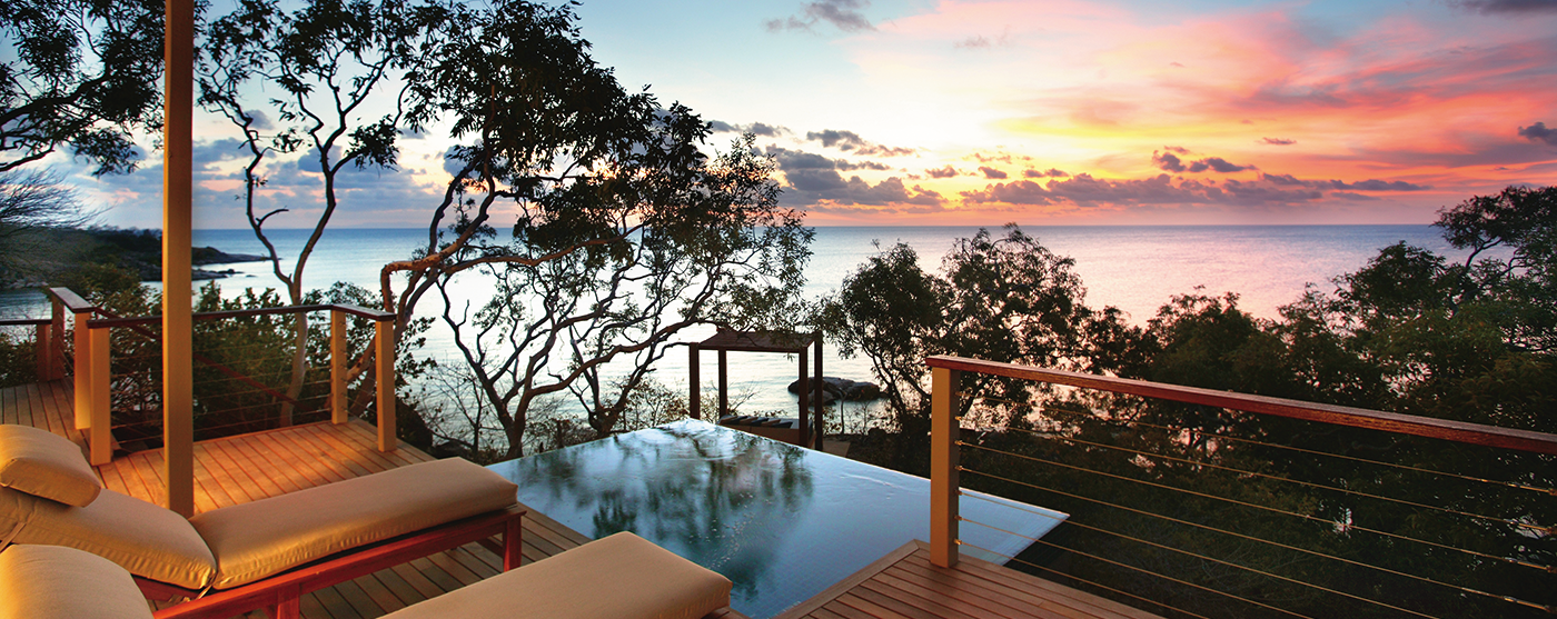 Sunset off the balcony of Lizard Island Australia Eco Resort