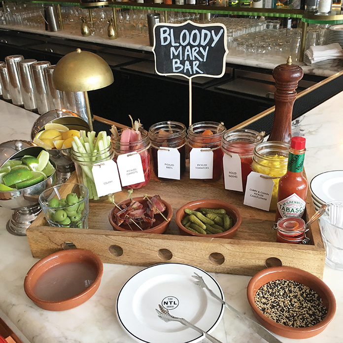 “Setting up a Bloody Mary bar for brunch, like we do each weekend at The National, is the ultimate in crowd pleasing,” says Peña. “You can choose what you want and how much of it you want. It doesn’t get much more custom than that!”