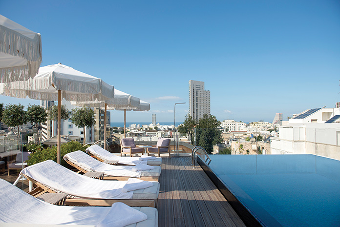 The view from the rooftop pool at the Norman hotel in Tel-Aviv