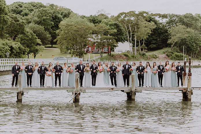 Wedding party on a dock