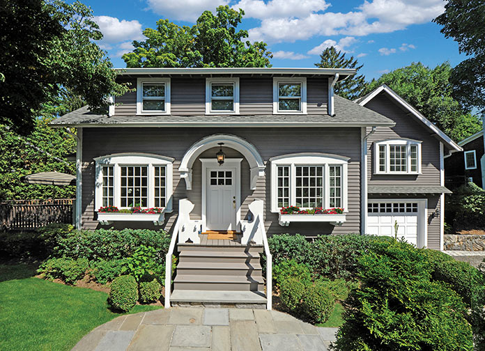 The exterior view of a gray home