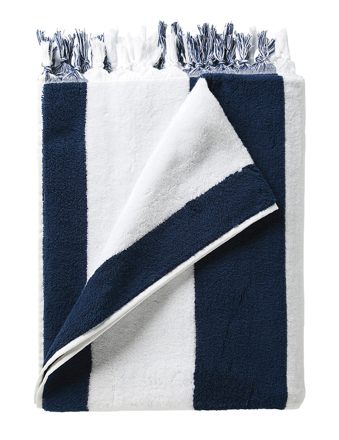 Navy and white striped towel