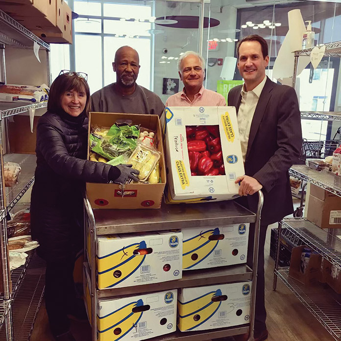 Carol Shattuck, CEO, Food Rescue US, Merritt Freeman, New Covenant Center, John Gutman, Executive Director, New Covenant Center and U.S. Congressman Jim Himes, with rescured food for the New Covenant Center.
