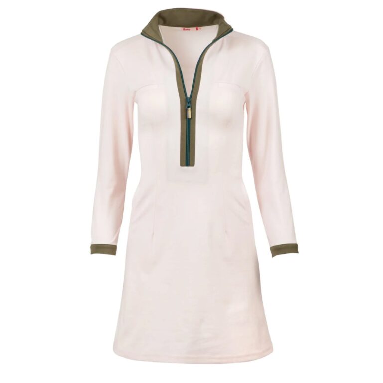 womens long sleeve tennis dress white with green detailing