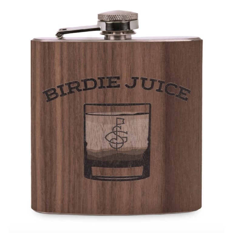 Flask that says birdie juice