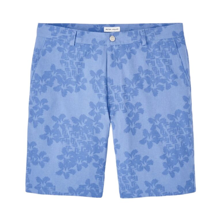 blue printed shorts with dark blue flowers