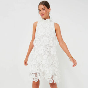 Womens mini flower dress white high neck