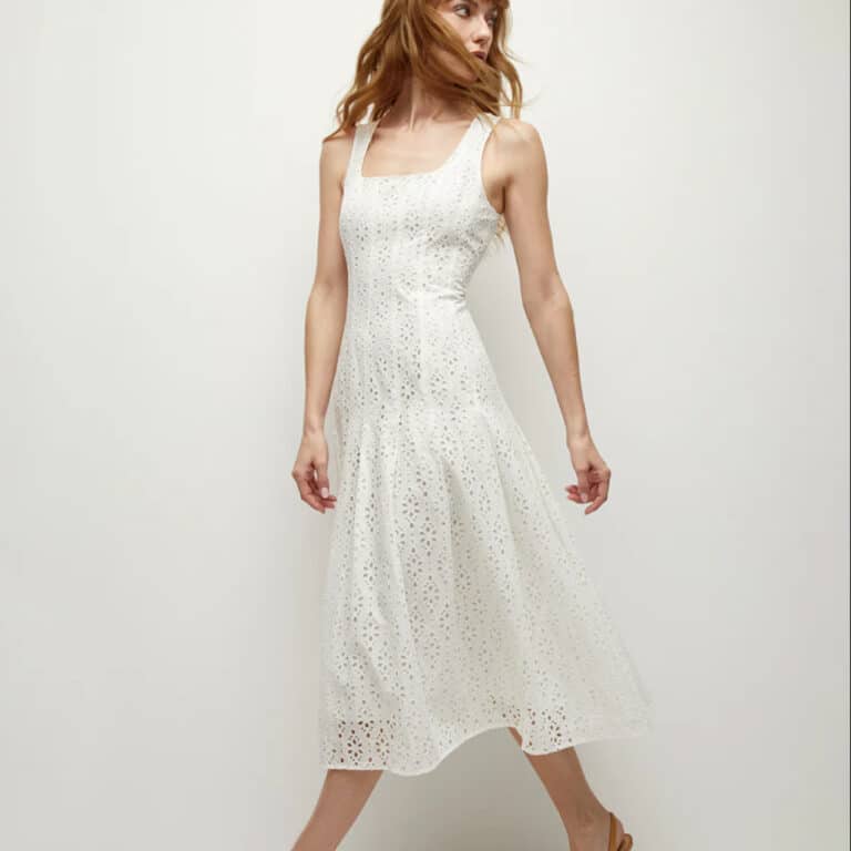 white midi thin strap dress on woman Veronica Beard