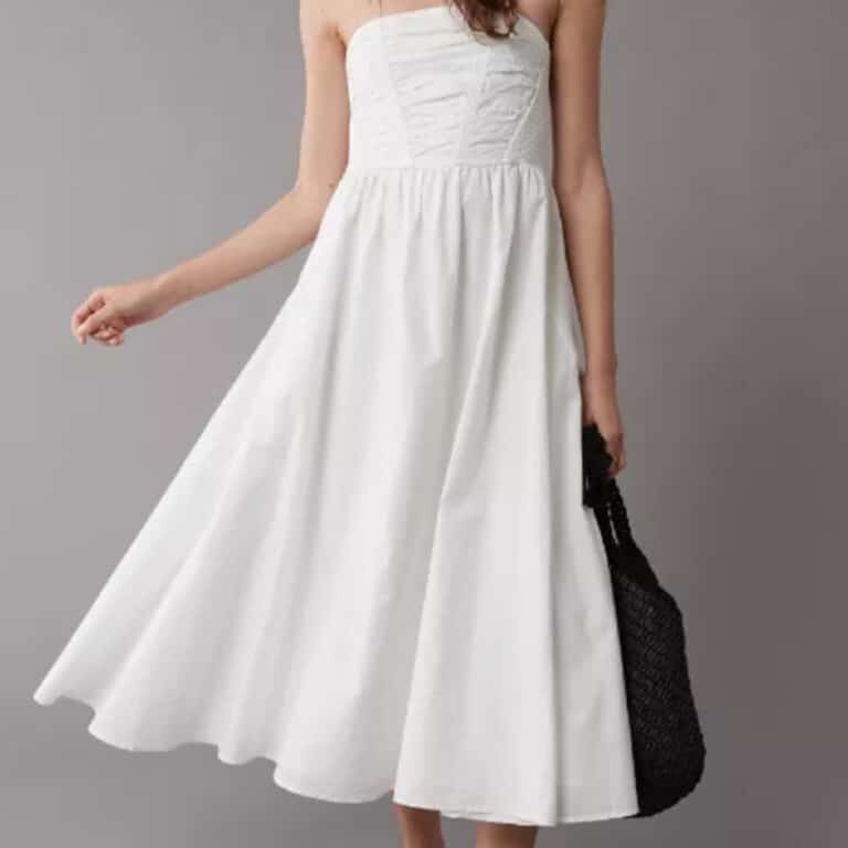 Womens strapless midi white dress