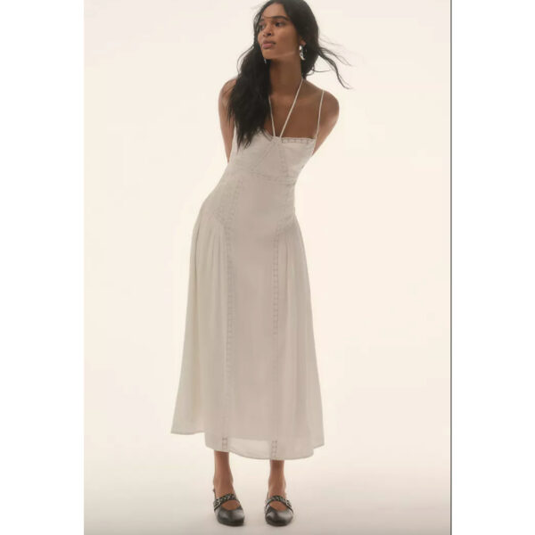 Womens midi white dress with halter and thin straps anthropologie