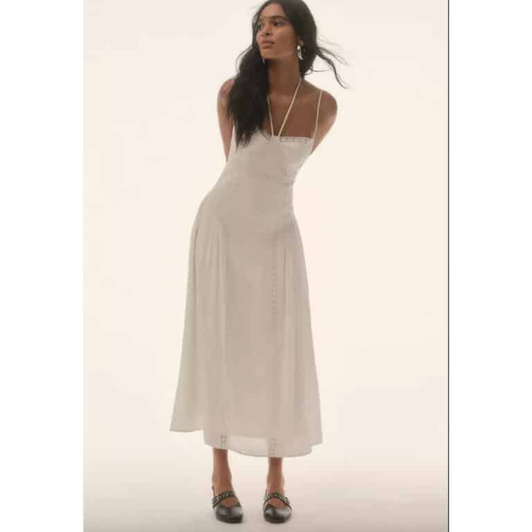 Womens midi white dress with halter and thin straps anthropologie