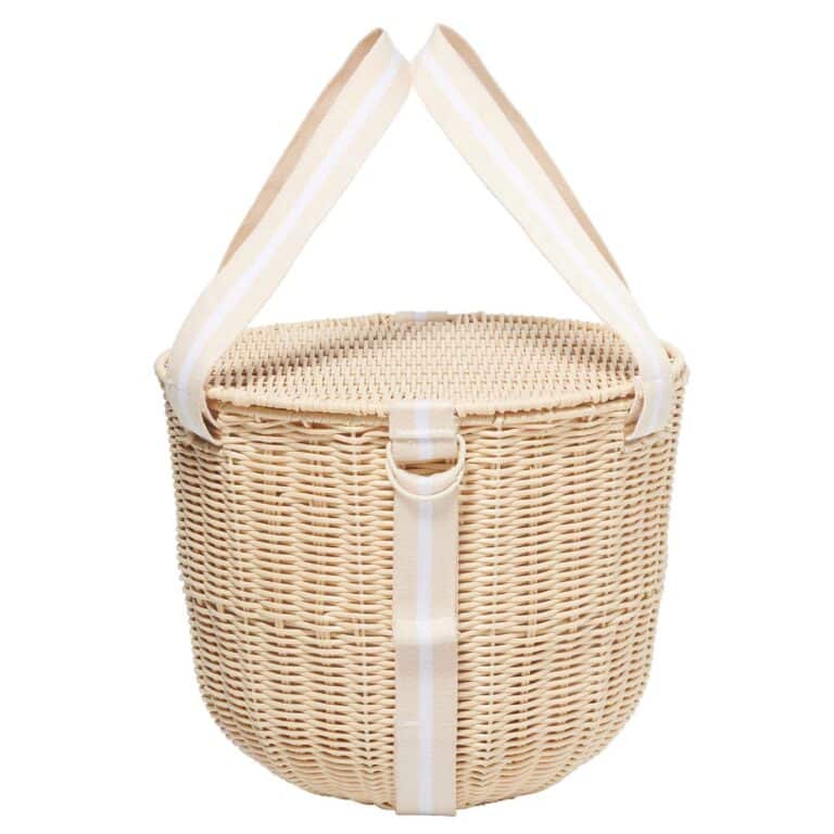 wood basket with nude straps