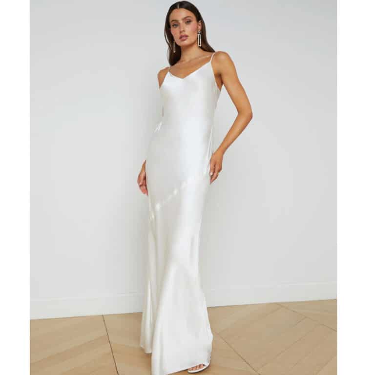 Womens maxi silk white dress thin straps