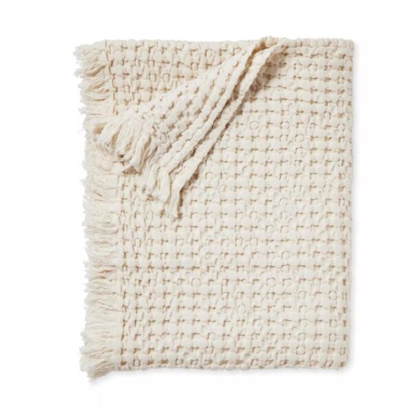 beige waffle weave throw blanket