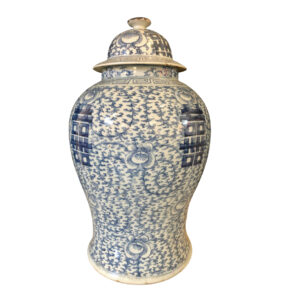 Blue and White Chinese Lidded Ginger Jar, Vase or Urn, Signed on Bottom